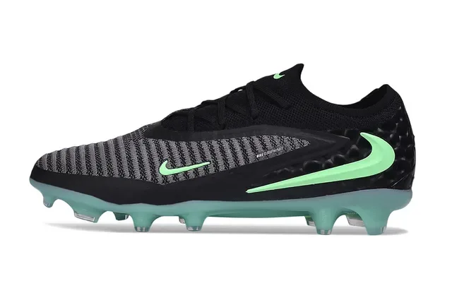 Nike Phantom GT أسود أخضر محبوك أعلى نسيج مضلع مخفف كعب أرض ثابتة أحذية كرة القدم 2