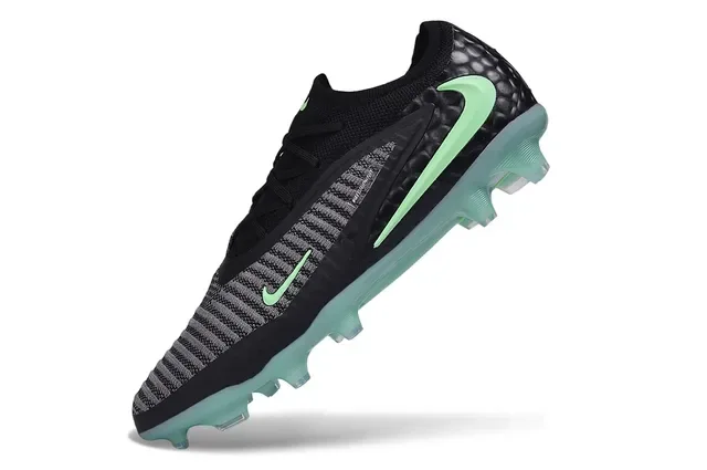 Nike Phantom GT أسود أخضر محبوك أعلى نسيج مضلع مخفف كعب أرض ثابتة أحذية كرة القدم 4