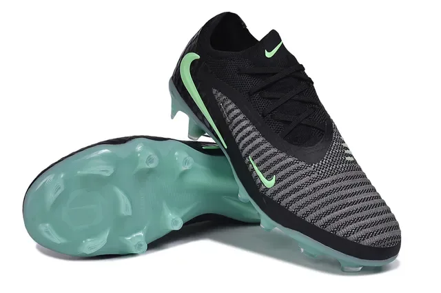 Nike Phantom GT أسود أخضر محبوك أعلى نسيج مضلع مخفف كعب أرض ثابتة أحذية كرة القدم 6