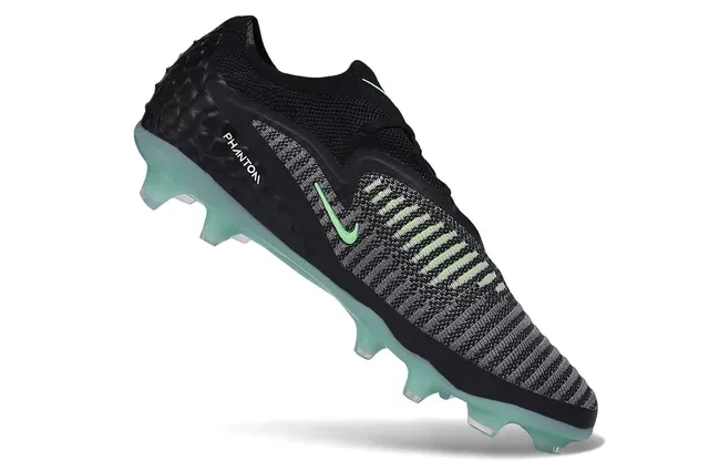 Nike Phantom GT أسود أخضر محبوك أعلى نسيج مضلع مخفف كعب أرض ثابتة أحذية كرة القدم 7