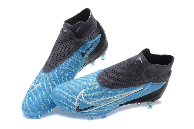 Nike Phantom GT Blue Black High-Cut Sock-Fit Collar Translucent Outsole Firm-Ground Soccer Shoes 2