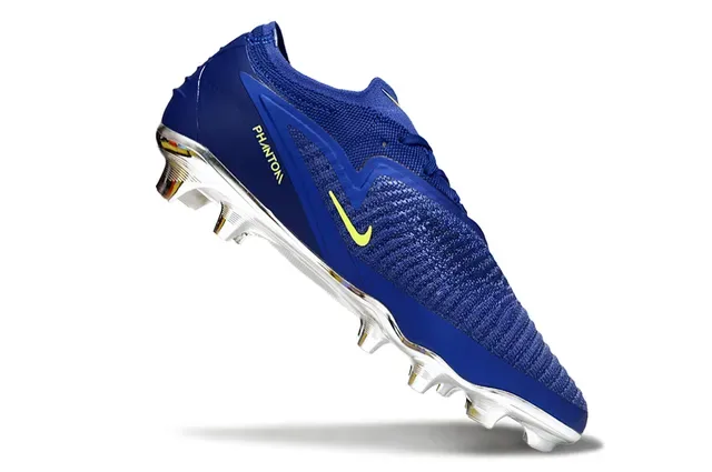 Nike Phantom GT Chuteira de futebol azul e amarelo upper knit contraforte metálico firm ground 2