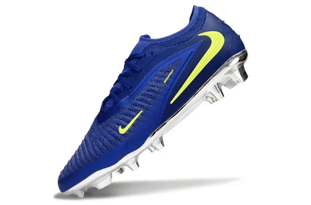 Nike Phantom GT Chuteira de futebol azul e amarelo upper knit contraforte metálico firm ground 3