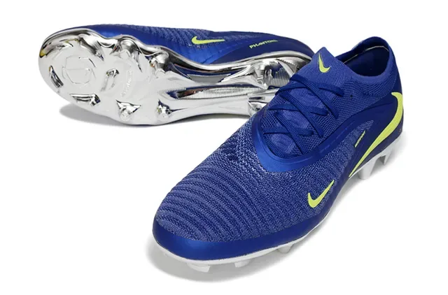 Nike Phantom GT Chuteira de futebol azul e amarelo upper knit contraforte metálico firm ground 4
