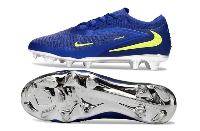Nike Phantom GT Chuteira de futebol azul e amarelo upper knit contraforte metálico firm ground 6
