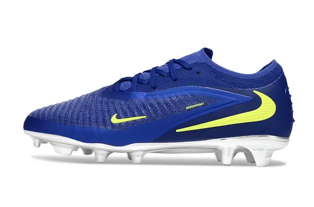 Nike Phantom GT Chuteira de futebol azul e amarelo upper knit contraforte metálico firm ground 7