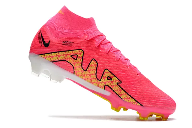 Nike Phantom GT Chaussures de football rose jaune à empeigne de maille haute, crampons coniques moulés pour terrain ferme 2