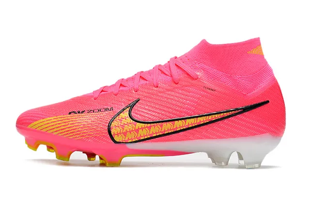 Nike Phantom GT Chaussures de football rose jaune à empeigne de maille haute, crampons coniques moulés pour terrain ferme 7