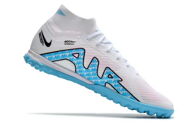 Nike Phantom GT White Blue Flyknit Upper Sock-Fit Collar Turf Soccer Shoes 2