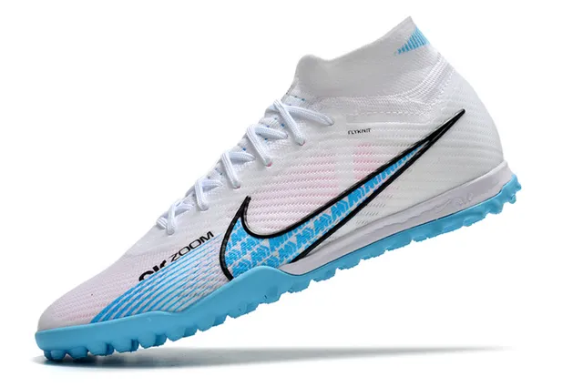 Nike Phantom GT White Blue Flyknit Upper Sock-Fit Collar Turf Soccer Shoes 3
