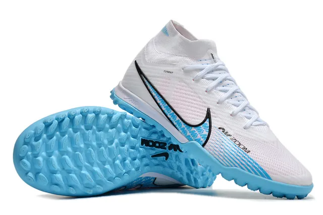 Nike Phantom GT White Blue Flyknit Upper Sock-Fit Collar Turf Soccer Shoes 4