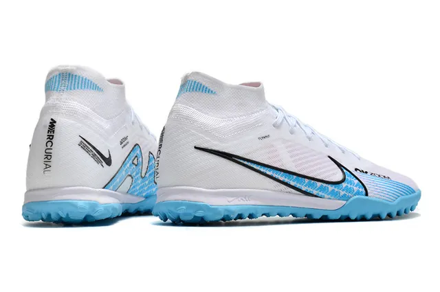 Nike Phantom GT White Blue Flyknit Upper Sock-Fit Collar Turf Soccer Shoes 5