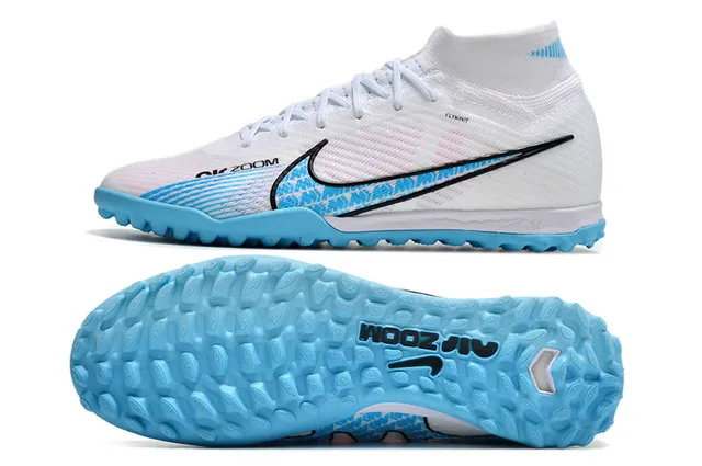 Nike Phantom GT White Blue Flyknit Upper Sock-Fit Collar Turf Soccer Shoes 6