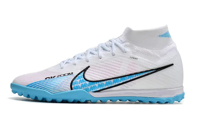 Nike Phantom GT White Blue Flyknit Upper Sock-Fit Collar Turf Soccer Shoes 7
