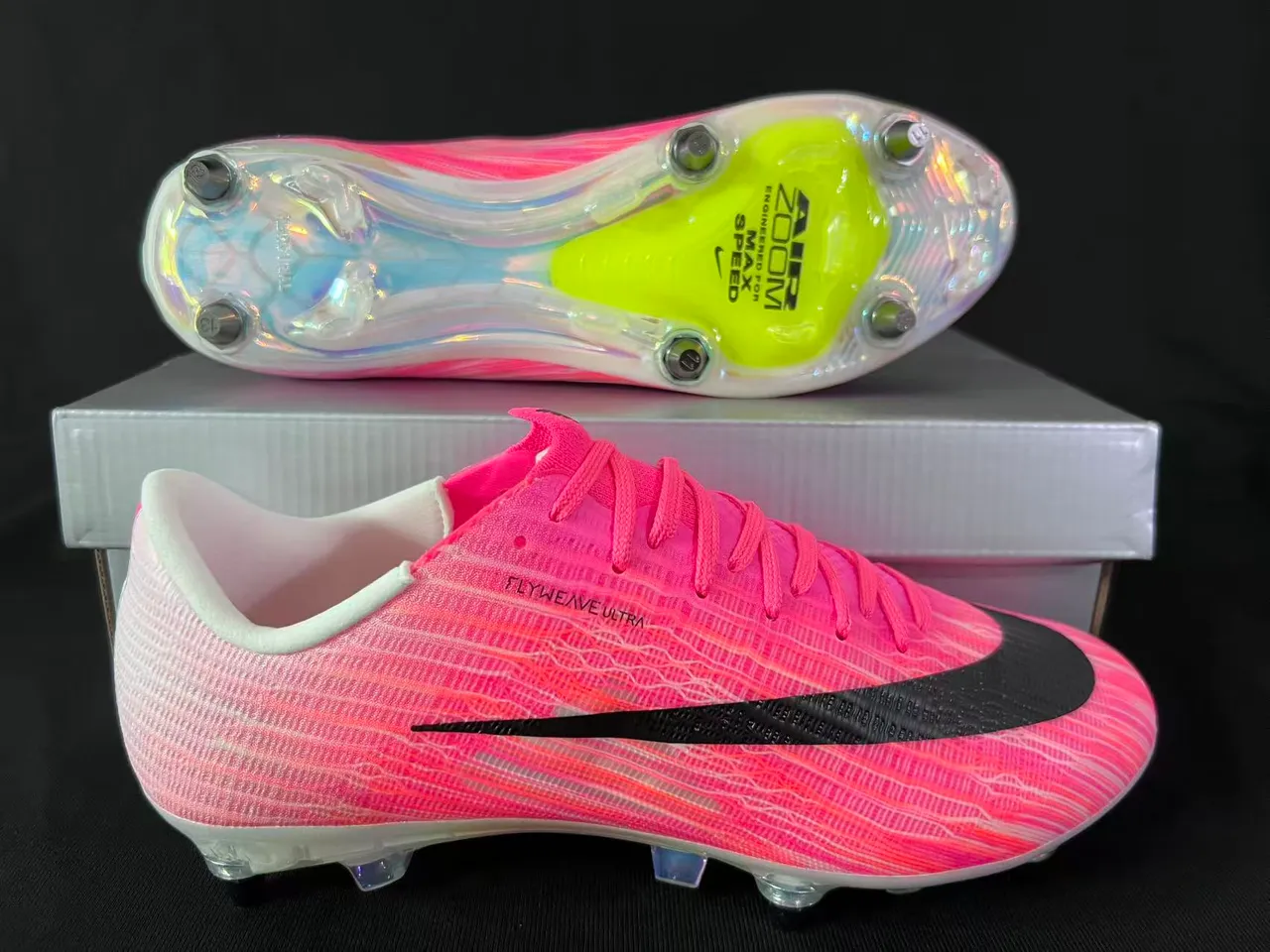 Nike Pink Black Flyweave Upper Low-Cut Collar Firm-Ground Soccer Shoes 7