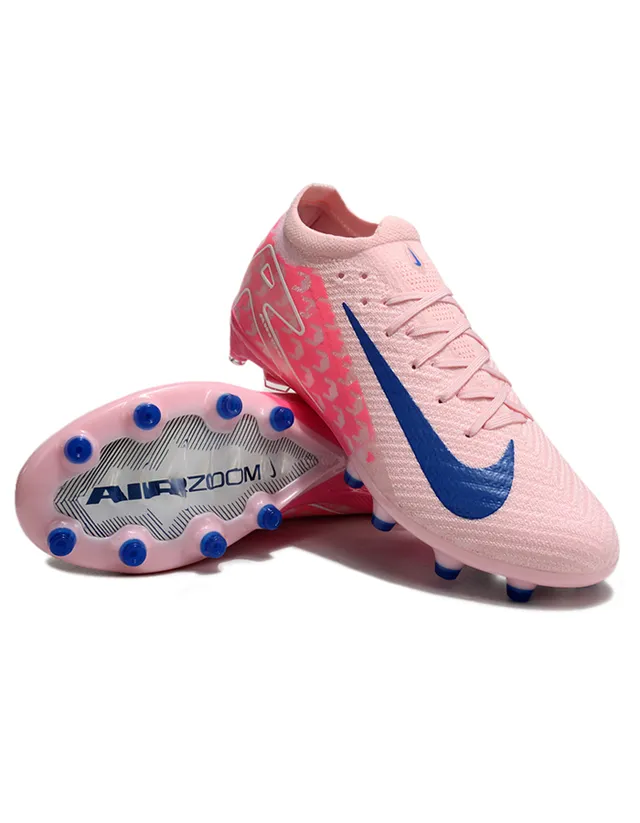 Nike Pink Blue Low-Cut Knit Upper Dynamic Cage Overlay Firm-Ground Soccer Shoes 2