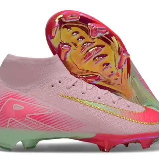 Nike Pink Gold High-Cut Flyknit Upper Asymmetrical Lacing Firm-Ground Soccer Shoes