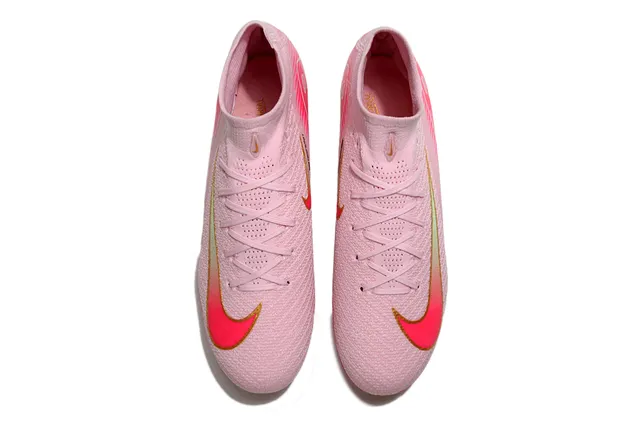 Nike Pink Gold High-Cut Flyknit Upper Asymmetrical Lacing Firm-Ground Soccer Shoes 2