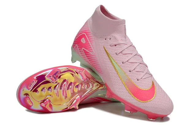 Nike Pink Gold High-Cut Flyknit Upper Asymmetrical Lacing Firm-Ground Soccer Shoes 3