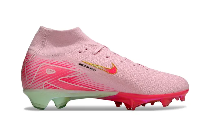 Nike Pink Gold High-Cut Flyknit Upper Asymmetrical Lacing Firm-Ground Soccer Shoes 7