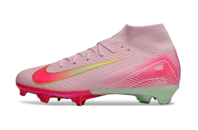 Nike Pink Gold High-Cut Flyknit Upper Asymmetrical Lacing Firm-Ground Soccer Shoes 8