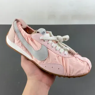 Nike Pink Gray Gathered Nylon Upper Perforated Toe Lifestyle Sneakers
