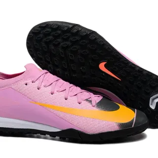 Nike Pink Orange Low-Cut Knit Upper Asymmetrical Lacing Turf Soccer Shoes