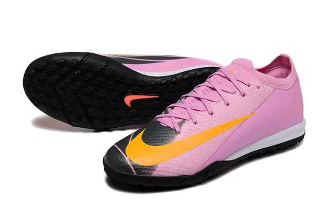 Nike أحذية كرة القدم على العشب باللون الوردي والبرتقالي منخفضة القطع ذات الجزء العلوي المحبوك والربط غير المنتظم 7