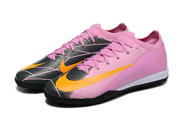 Nike أحذية كرة القدم على العشب باللون الوردي والبرتقالي منخفضة القطع ذات الجزء العلوي المحبوك والربط غير المنتظم 8
