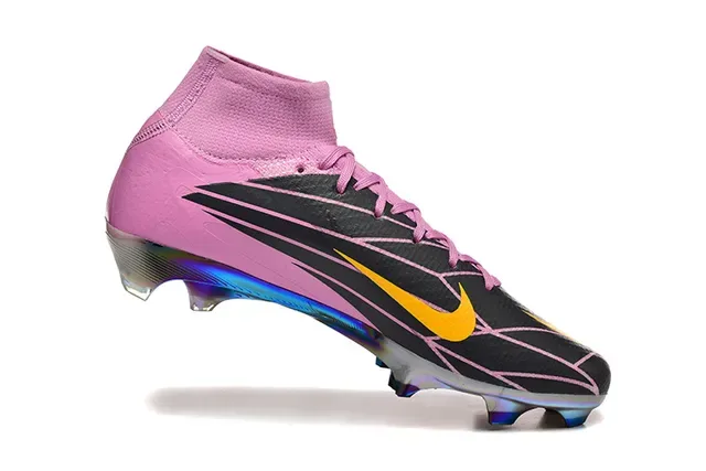 Nike Pink Yellow High-Top Sock-Fit Upper Iridescent Chrome Soleplate Firm-Ground Soccer Shoes 3