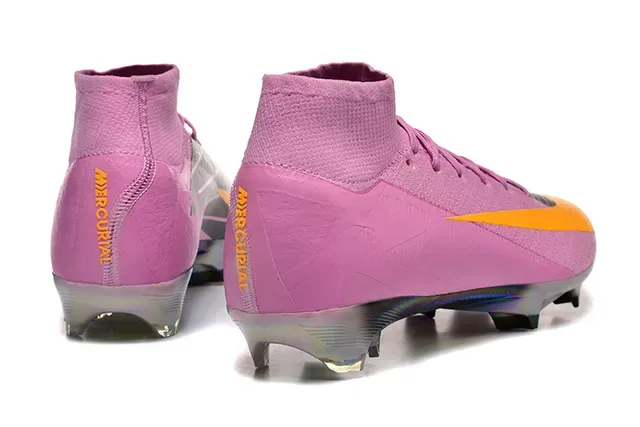 Nike Pink Yellow High-Top Sock-Fit Upper Iridescent Chrome Soleplate Firm-Ground Soccer Shoes 5