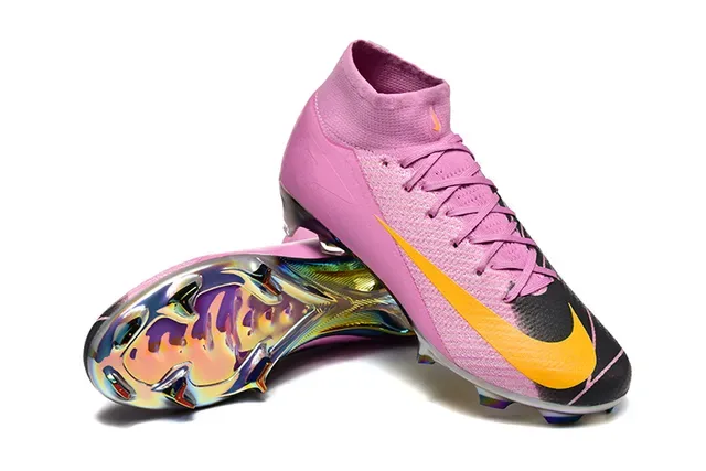 Nike Pink Yellow High-Top Sock-Fit Upper Iridescent Chrome Soleplate Firm-Ground Soccer Shoes 7