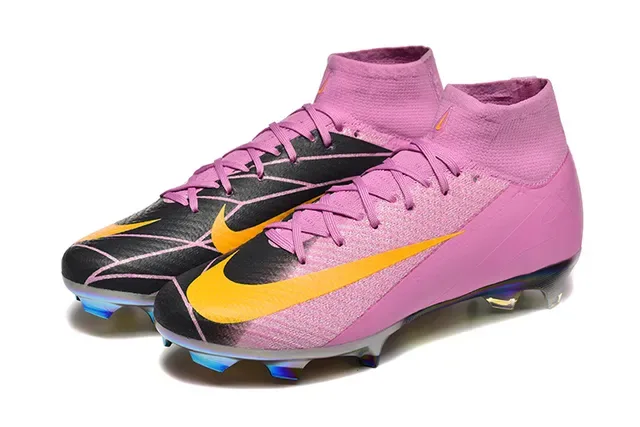 Nike Pink Yellow High-Top Sock-Fit Upper Iridescent Chrome Soleplate Firm-Ground Soccer Shoes 8