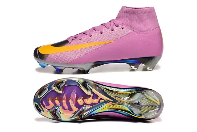 Nike Pink Yellow High-Top Sock-Fit Upper Iridescent Chrome Soleplate Firm-Ground Soccer Shoes 9