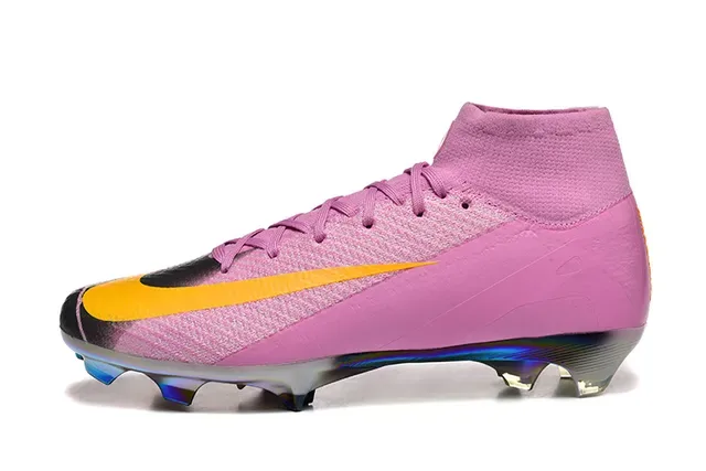 Nike Pink Yellow High-Top Sock-Fit Upper Iridescent Chrome Soleplate Firm-Ground Soccer Shoes 10