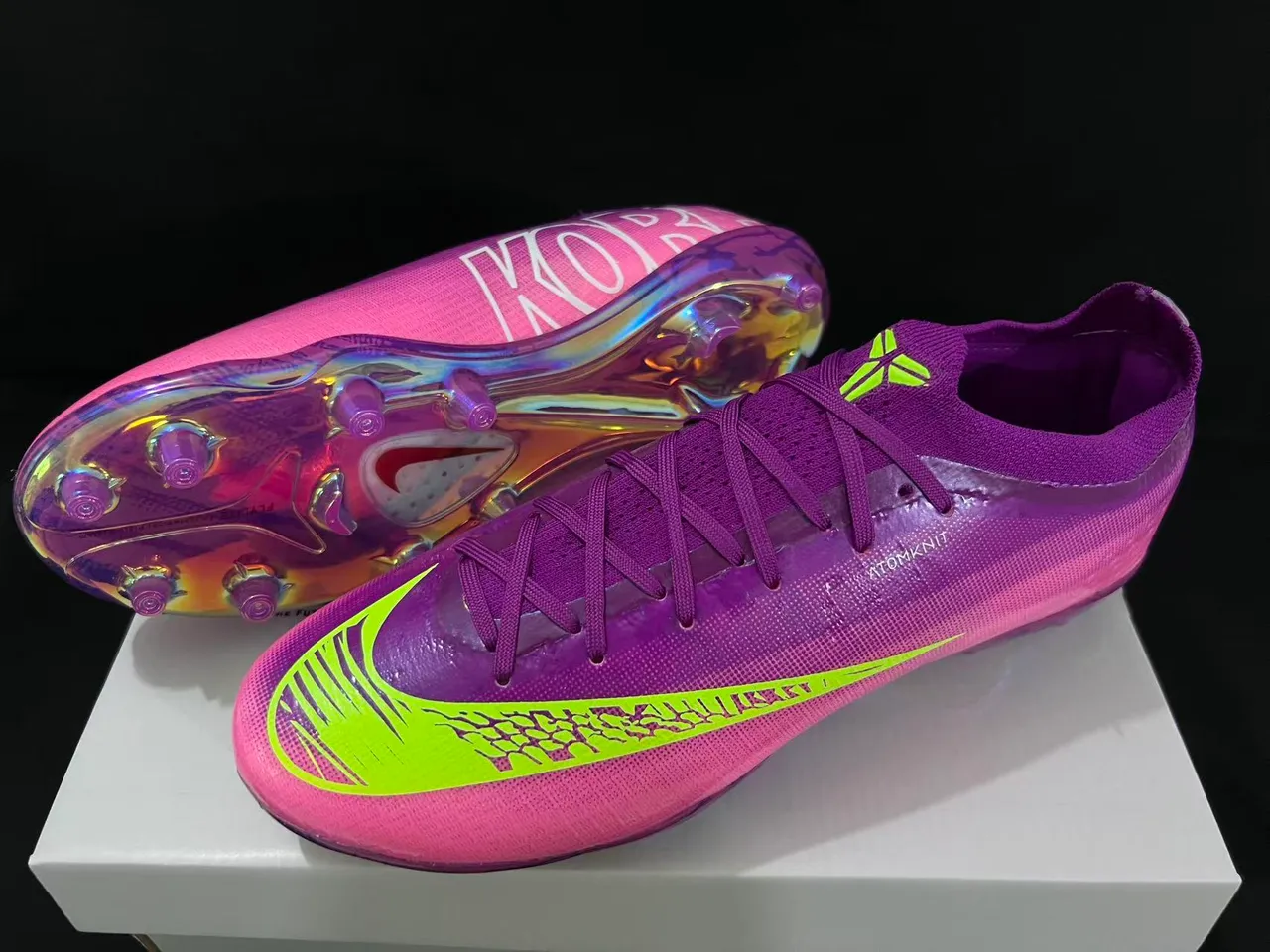 Nike Purple Pink Low-Cut Sock-Fit Upper Atomknit Construction Firm-Ground Soccer Shoes 3