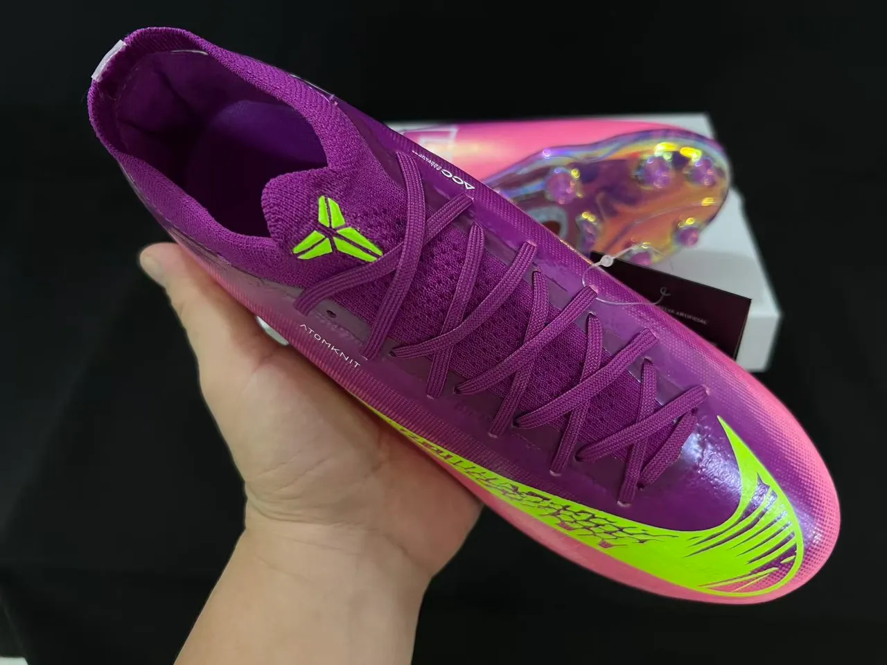 Nike Purple Pink Low-Cut Sock-Fit Upper Atomknit Construction Firm-Ground Soccer Shoes 7