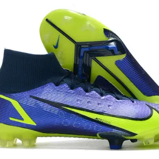 Nike Purple Yellow High-Cut Sock-Fit Collar Textured Synthetic Upper Firm-Ground Soccer Shoes