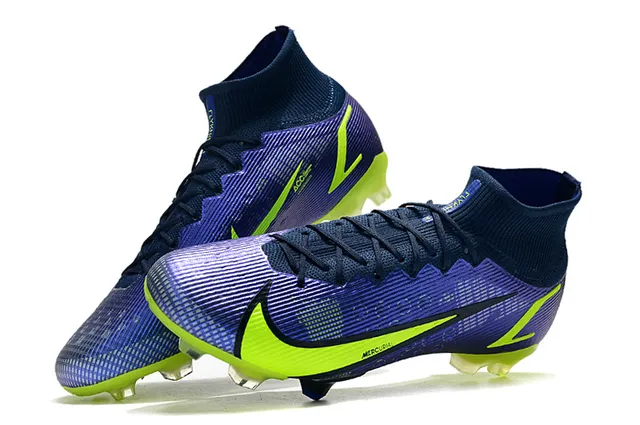 Nike Purple Yellow High-Cut Sock-Fit Collar Textured Synthetic Upper Firm-Ground Soccer Shoes 2