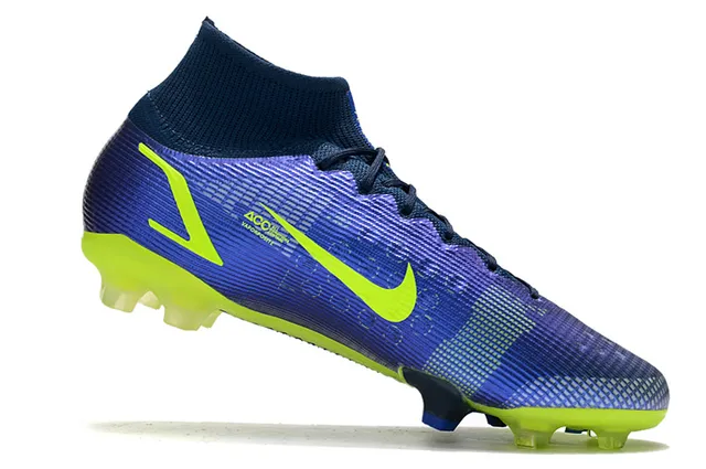 Nike Purple Yellow High-Cut Sock-Fit Collar Textured Synthetic Upper Firm-Ground Soccer Shoes 3