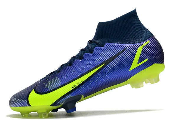 Nike Purple Yellow High-Cut Sock-Fit Collar Textured Synthetic Upper Firm-Ground Soccer Shoes 4