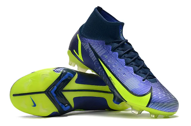 Nike Purple Yellow High-Cut Sock-Fit Collar Textured Synthetic Upper Firm-Ground Soccer Shoes 5