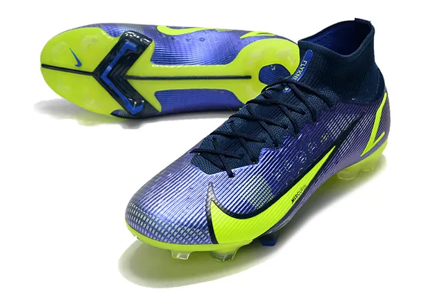 Nike Purple Yellow High-Cut Sock-Fit Collar Textured Synthetic Upper Firm-Ground Soccer Shoes 6