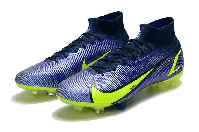 Nike Purple Yellow High-Cut Sock-Fit Collar Textured Synthetic Upper Firm-Ground Soccer Shoes 8