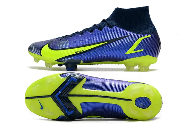 Nike Purple Yellow High-Cut Sock-Fit Collar Textured Synthetic Upper Firm-Ground Soccer Shoes 9