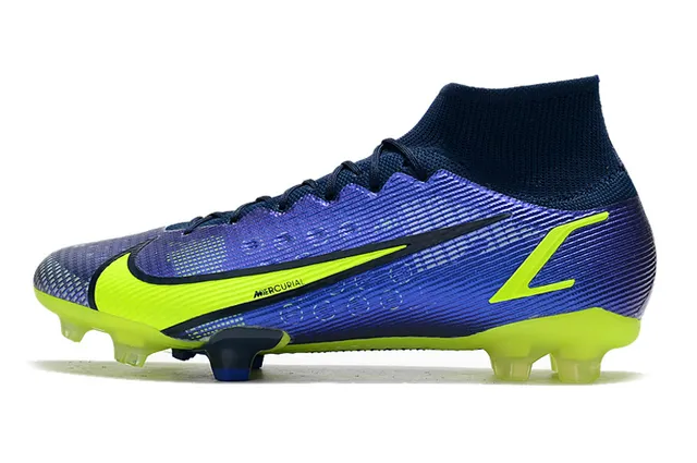 Nike Purple Yellow High-Cut Sock-Fit Collar Textured Synthetic Upper Firm-Ground Soccer Shoes 10