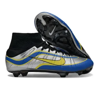 Nike أحذية كرة القدم لون فضي أزرق عالي القطع رباط الرجل أعلى معدني مطبق أرضية صلبة