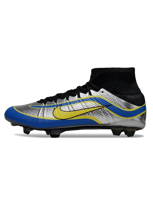Nike Plata Azul Alto Corte Cuello Ajuste Calcetín Superior Texturizada Metálica Zapatos Fútbol Suelo Firme 5