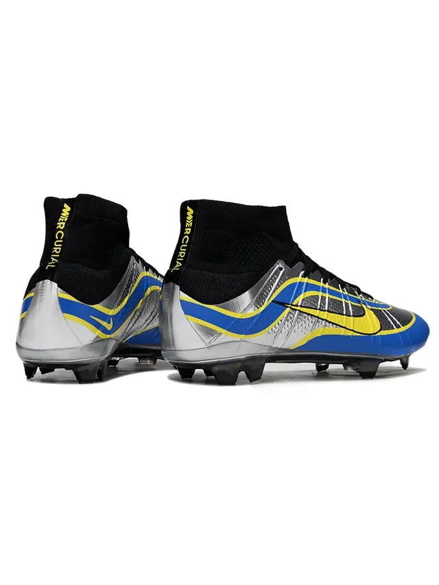 Nike Plata Azul Alto Corte Cuello Ajuste Calcetín Superior Texturizada Metálica Zapatos Fútbol Suelo Firme 6