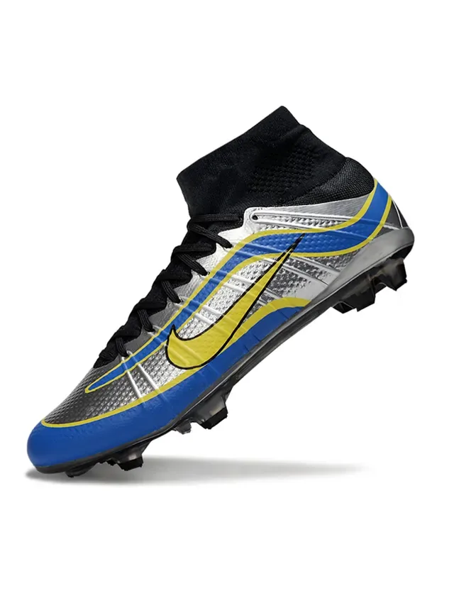 Nike Plata Azul Alto Corte Cuello Ajuste Calcetín Superior Texturizada Metálica Zapatos Fútbol Suelo Firme 7